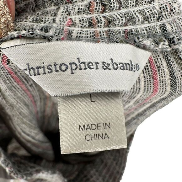 Christopher Banks Wide Leg Pants Crop Linen Blend Size L Elastic Waist Striped - Picture 8 of 10